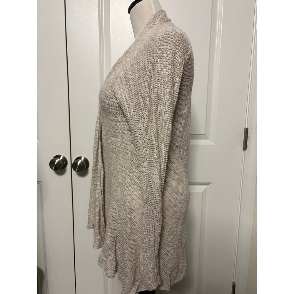 Eileen Fisher Womens Small Beige Open Front Draped Shawl Collar Cardigan Sweater - Picture 3 of 4
